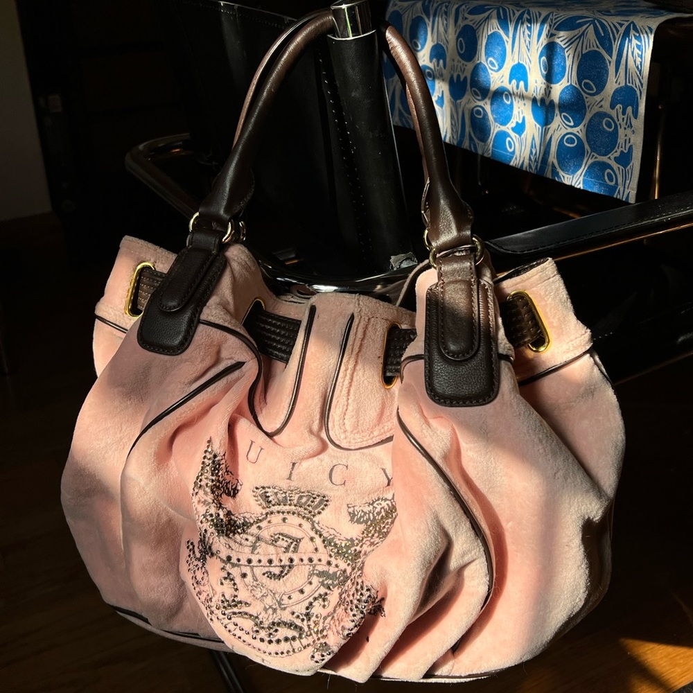juicy couture brown and pink velour satchel scottie bag vintage